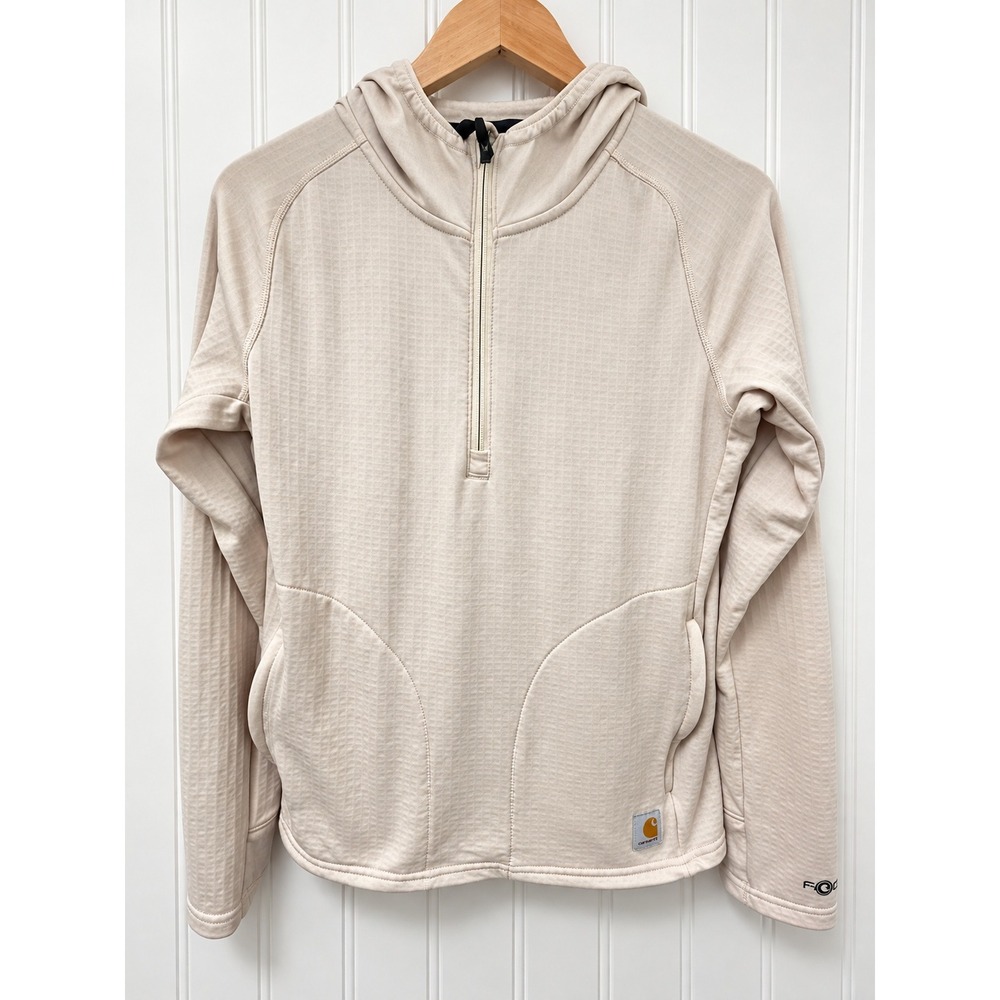 Carhartt Force Women's S 4-6 Beige Waffle Pullover Hoodie 1/4 Zip Relaxed Fit